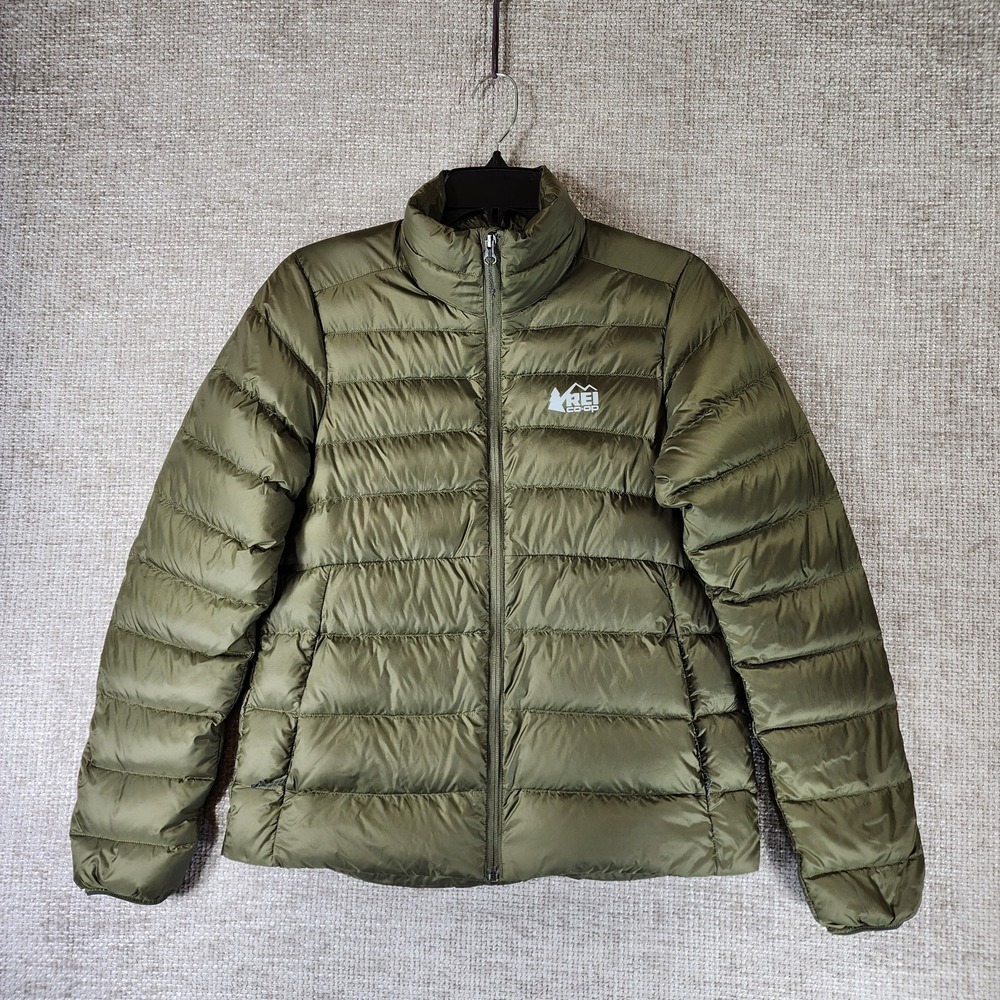 REI Co-Op Down Puffer Jacket Mens Small Olive Green Full Zip Goose 2025 EUC